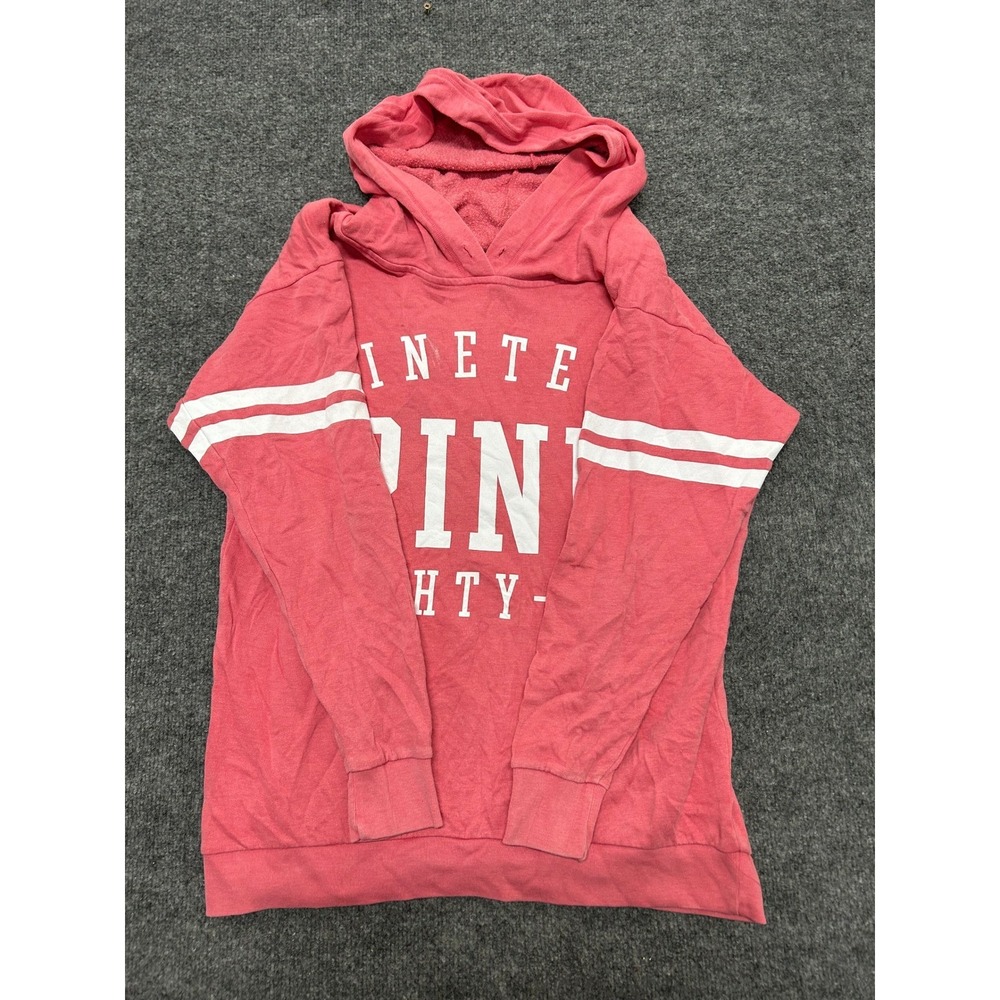 PINK Hoodie Womens Size S Pink Athletic Striped Pullover Graphic Sweatshirt